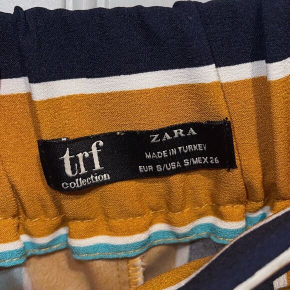 Zara TRF Mustard Striped Wide Leg Culotte Cropped Pull On Pants Size Small - Picture 6 of 10
